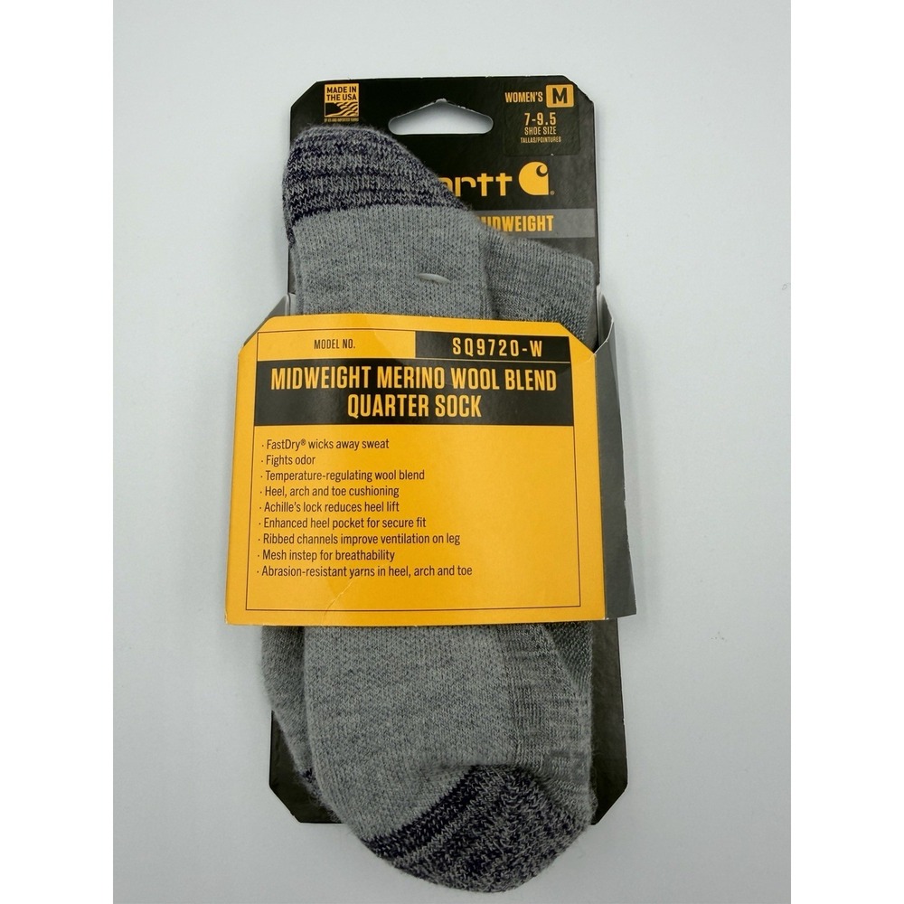 Carhartt Women's  Gray Midweight Merino Wool Blend Quarter Sock Medium 7-9.5